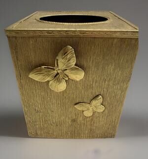 Vintage Stylebuilt 24K Gold Plated Butterfly Tissue Box Cover Hollywood Regency